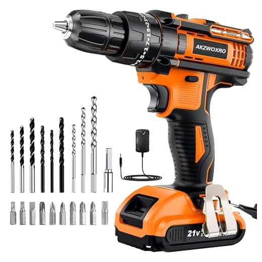 AKZWOXRO Taladro Percutor a Bateria 21V, Taladro Atornillador Bateria con 2.0Ah Batería, Atornillador Electrico 42Nm, 25+3 Ajuste de Par, 23 Accesorios, 2 Velocidad, LED Luz Para Hogar, Bricolaje
