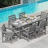 SERWALL Outdoor HDPE Dining Table Set, 7-Piece Outdoor Dining Table Sets with Umbrella Hole Cut-Out Table and 6 Chairs, Gray #5