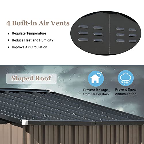 6 X 4 Ft Metal Outdoor Storage Shed, Metal Tool Shed Storage House W/Lockable Door & Adjustable Shelf, Outdoor Tool Storage Sheds W/Vents For Backyard Garden Patio Lawn, 6 X 4 Ft, Brown #TOP4