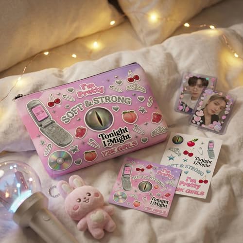 Image of For Katseye Merch Cosmetic Makeup Bag, Y2K-Inspired Pop Graphic Zipper Pouch, Portable Makeup Organizer for Toiletries & Accessories
