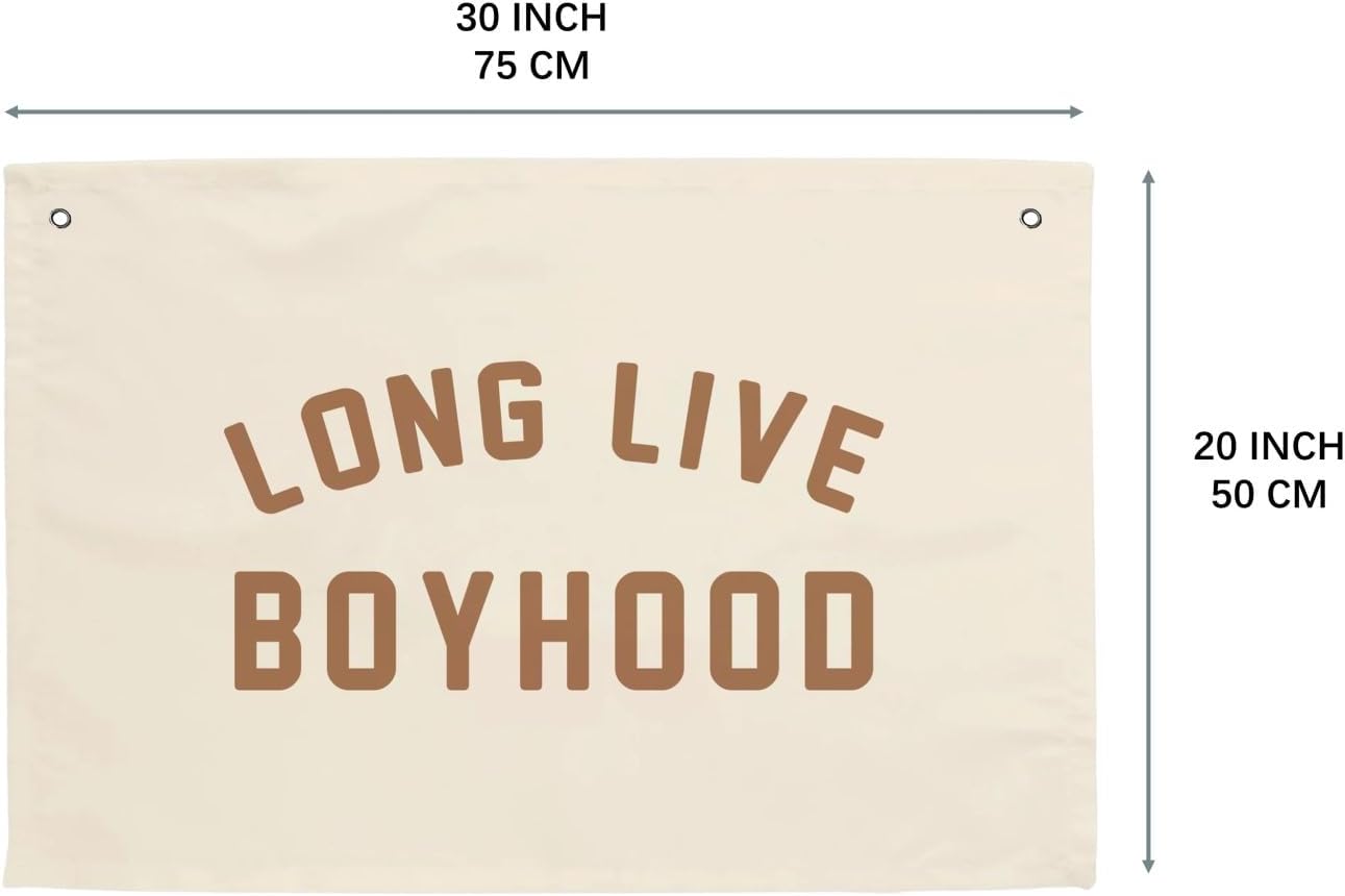 MINI ZOZI Long Live Boyhood Hanging Flag 20X30 Banners Orange Canvas Wall Decor Art Sign Boys Room Boy Bedroom Banner Toddler Playroom Baby Kids Nursery Fabric Flags Tapestry Boyhood Orange