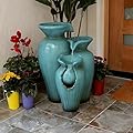 Alpine Corporation DIG246TUR 21" Outdoor 3-Tiered Pots Water Fountain – Cascading Ceramic Water Feature with Built-In Pump for Gardens, Patios, Yards, and Outdoor Décor, Turquoise