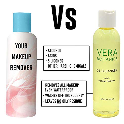 Natural Cleansing Oil And Makeup Remover By Vera Botanics. Only 4 Ingredients. Gentle Daily Oil Cleanser For A Deep Face Wash. Remove Any Makeup. For All Skin Types. Eliminate Clogged Pores Blackheads #TOP4