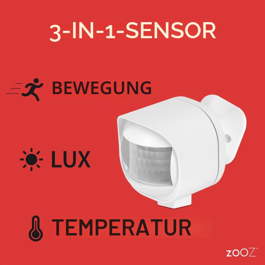 ZOOZ Bewegungsmelder für Außen/Innenbereich, ZSE70, Z-Wave Long Range, Temperaturüberwachung, 800 LR Reichweite, Weiß