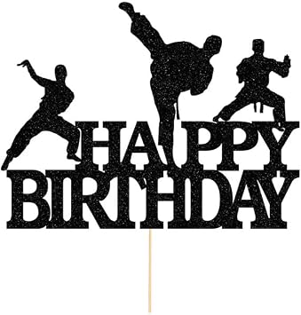 -Karate Happy Birthday Cake Topper, taekwondo theme Birthday Anniversary,karate party/Team Celebrations Dinner Party Cake Topper Decorations Karate-black1