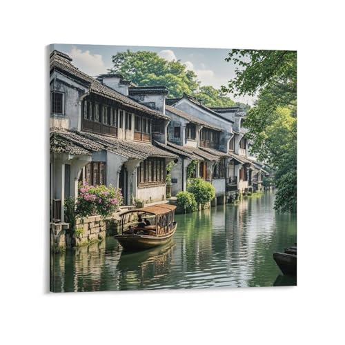 Toile murale abstraite panoramique Jiangnan 50x50 cm pour salon