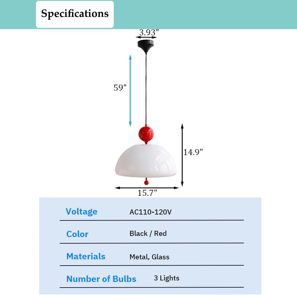 Glass Pendant Light Fixture, Cute Dome Hanging Light, Modern Ceiling Pendant Light for Bedroom Kitchen in Black