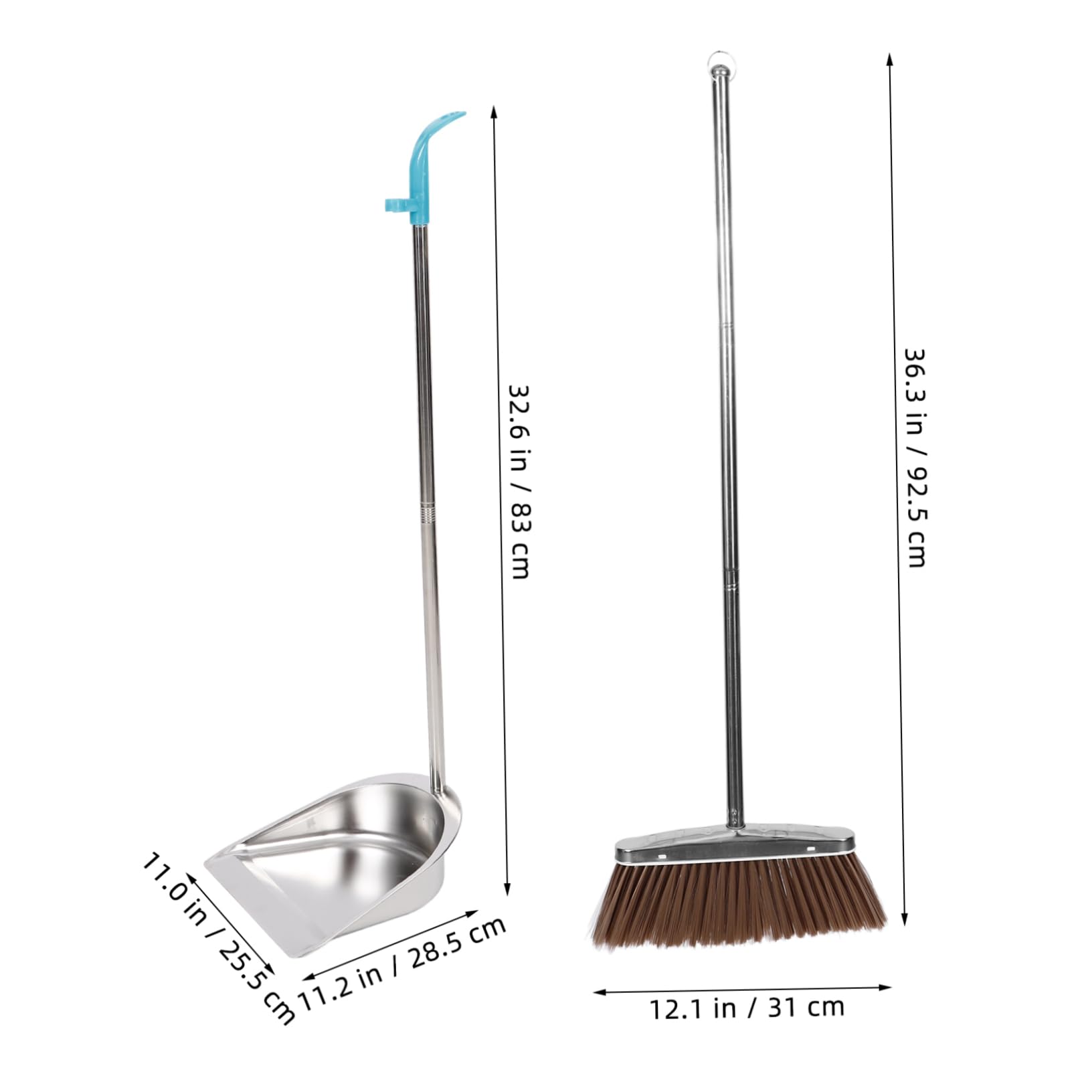 KICHOUSE 1 Set Stainless Steel Trash Shovel Litter Shovel Heavy Duty Broom and Dustpan Broom Dust Pans Dust Pan and Broom Lobby Broom Hair Sweeping Broom Garbage Dustpan Angle Brooms Silver