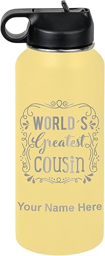 Miniatura 54 de LaserGram Botella de agua de doble pared con tapa abatible de 20 onzas con pajilla, el primo más grande del mundo, grabado personalizado incluido
