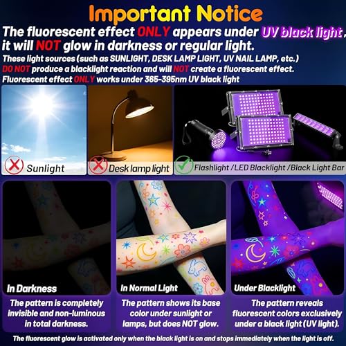 Image of UV Face & Body Paint Pens - 8 Colors Neon Fluorescent Glow Markers, Skin Safe Blacklight Reactive Body Paint for Party, Festival, Halloween, Rave, Kids & Adults (Glows Under UV Light Only)