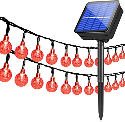 Solar Crystal Ball Lights Outdoor,Waterproof 20ft 30LED Bubble Globe Solar Fairy String Lights 8 Mode for Bistro Garden Yard Home Party Wedding Christmas Decoration (Red)