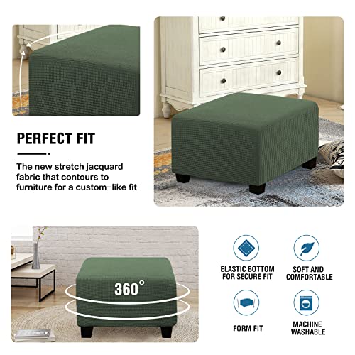 Image of H.VERSAILTEX Square Ottoman Covers Ottoman Slipcovers Folding Storage Stool Furniture Protector Form Fit with Elastic Bottom, Stretch High Spandex Small Checks Jacquard Fabric(Medium,Bronze Green)