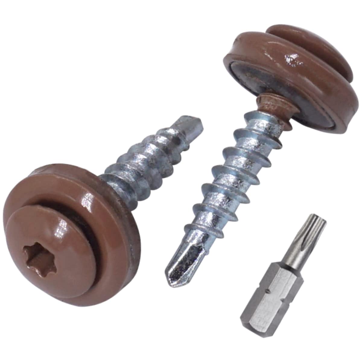 SKIR'CO Lot de 200 vis de toiture autoforeuses peintes avec rondelles EPDM Tête Torx Marron pâle RAL 8025 4,8 x 28 mm