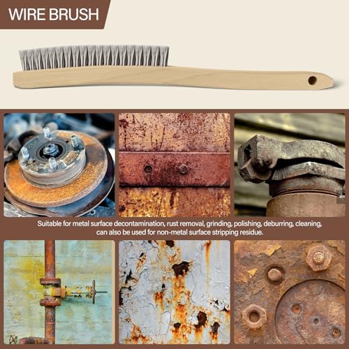 Image of Heavy Duty Stainless Steel Wire Brush, 1Pcs 14 inch | Curved Beechwood, Long Handle, Scratch Brush, For Rust, Metal, Paint, Welding, Automotive & Household Cleaning