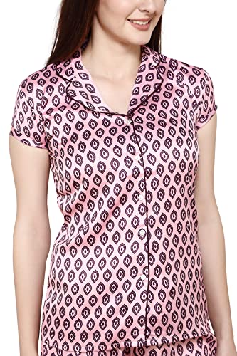 Image of Evolove Women's Polyester Half Sleeves Collared Night Suit Set /Top Pyjama Set Super Soft Comfortable (Nightsuit-Collar-HS-2)