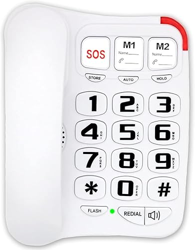 Inicio Teléfono fijo para ancianos - Teléfono de casa con cable de botón grande con altavoz, marcación rápida programable