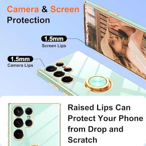 Coque Samsung S22 Ultra vert clair avec protège-écran et anneau - 4