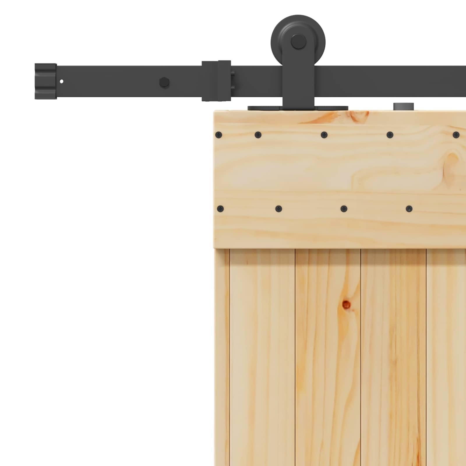 Puerta corredera Narvik natural y negra 213,5 x 210 cm | Madera de pino maciza, guía de acero, mecanismo superior, ahorra espacio, para interiores