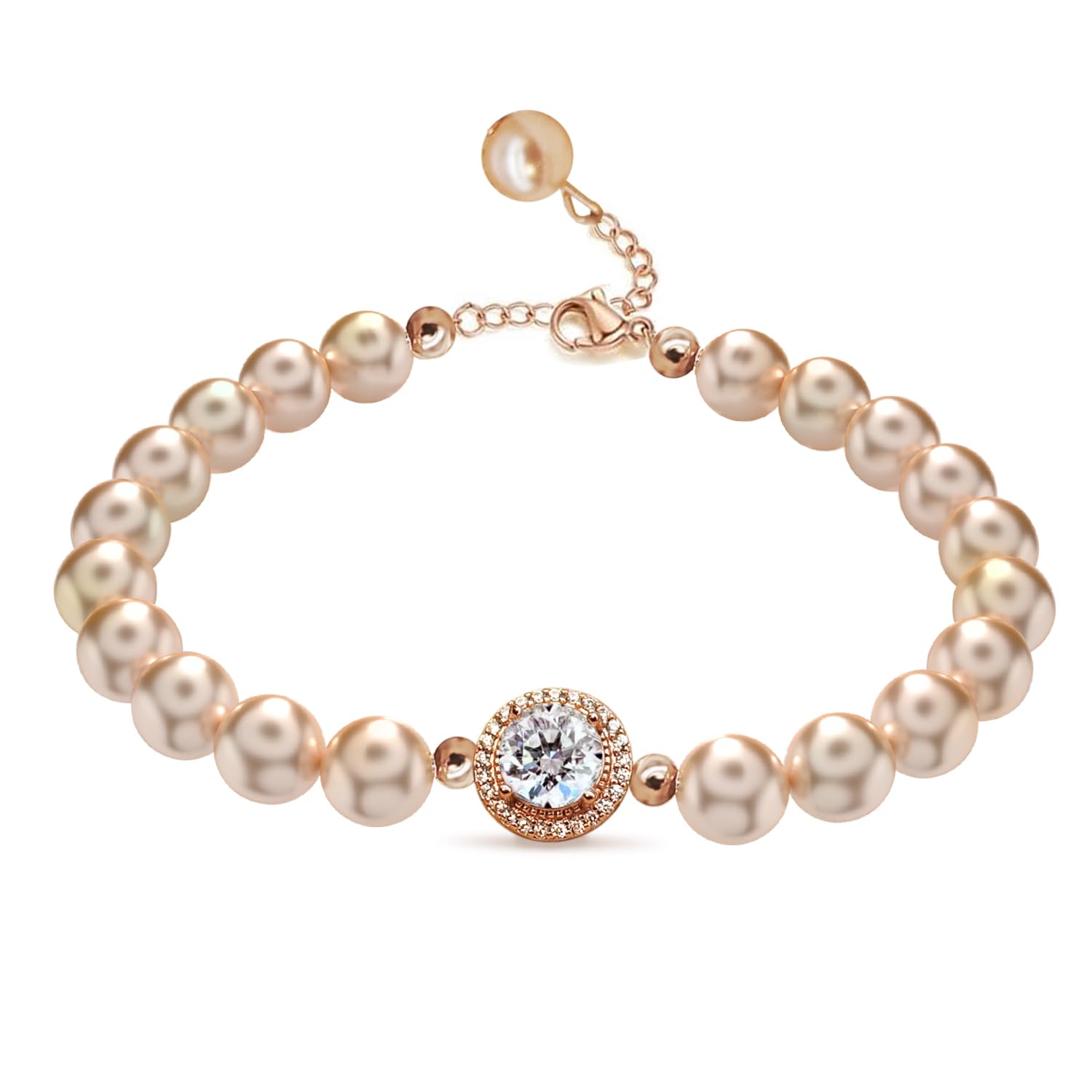 FEIKFEIZ Pulsera de perlas de agua dulce con diamantes de moissanita cultivados en laboratorio de 2 quilates, chapada en oro de 18 quilates y ajustable.