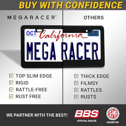 Premium Matte Black License Plate Frames – 2 Pack, Rust-Free Stainless Steel, Rattle-Free, Universal with Screw Caps, Slim-Top Design, Thin Rigid Metal Front & Rear Car Tag Holders - for Men & Women