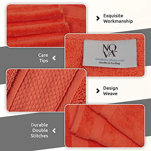 Nova Luxury Linen - Hotel Quality Turkish Towel Set For Bathroom (6 Pcs Towel Set, Coral) #TOP2