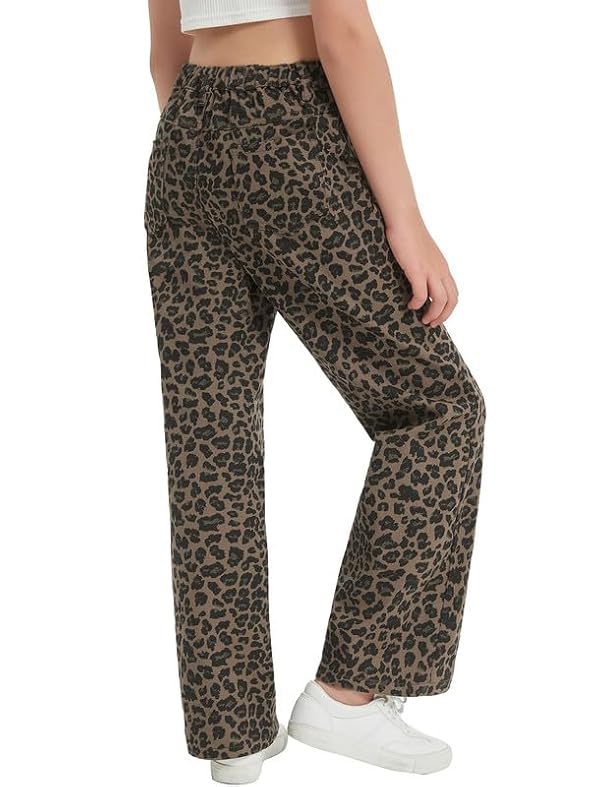 EXARUS Girls Leopard Print Jeans Wide Leg Baggy Denim Pants Teen Khaki 10Y by EXARUS - Used condition - Image 4