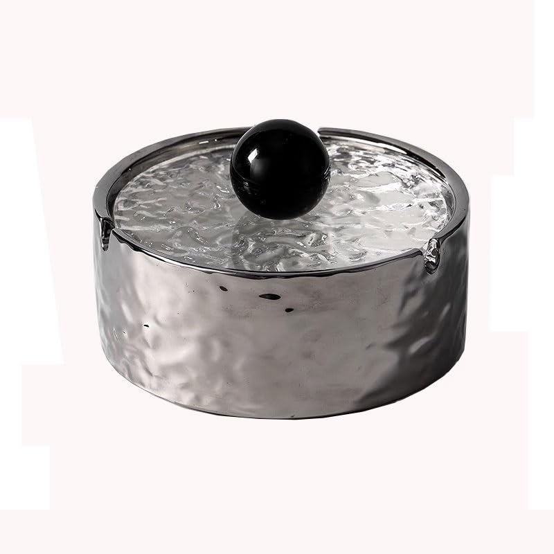 Popielniczka domowa Ceramiczna popielniczka podróżna na biurko z szklaną pokrywką, dekoracyjna do biura domowego Popielniczki(Silver)