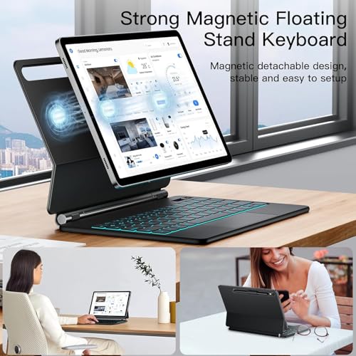 Image of MICROWARE Magic Keyboard Case for Samsung Galaxy Tab S9 FE 5G 10.9 inch S9 S8 S7 11 inch, Floating Cantilever Magnetic Stand, Wireless Backlit Multi-Touch Trackpad, S Pen Holder, Bluetooth Connectivity