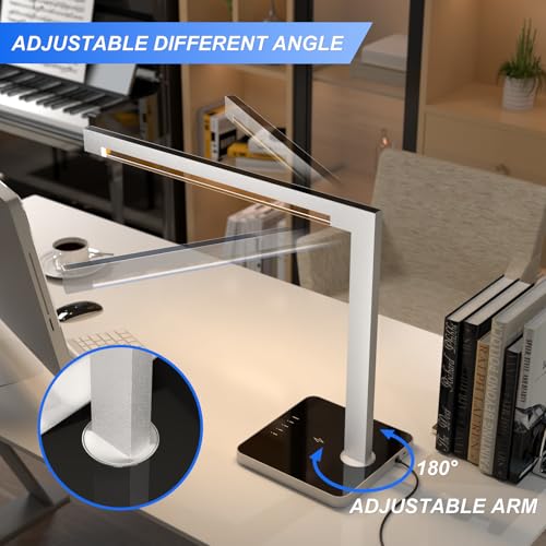 Aluminum LED Desk Lamp with Charging Station, 15W Smart Table Lamp with Type-C Ports & 4 Color Temperature Modes(3000K-6000K), Dimmable Reading Light for Home Office,Bedroom (Includes Adapter) - Image 4