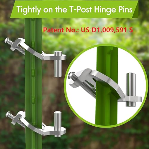 Image of T-Post Gate Hinge Pins - Heavy Duty Gate Hanger, Hang a gate from a Metal T Post, Steel Gate Hinges Target Hanger for Farm Gate, Garden & Backyard Gate, Easy to Install. (Patent)