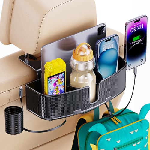 MAGJIEYX Car Headrest Cup Holder for Back Seat Organizer for Type-C Retractable Charging Cables Multi- Hanging Snack Storage Box with Strong Hooks for Kids and Fast Charging for Travel Accessories MAGJIEYX Car Headrest Cup Holder for Back Seat Organizer for Type-C Retractable Charging Cables Multi- Hanging Snack Storage Box with Strong Hooks for Kids and Fast Charging for Travel Accessories