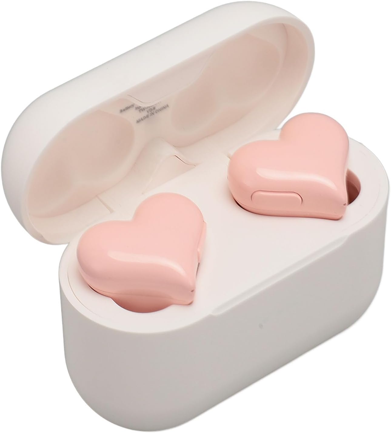 Dpofirs Heart Shaped Headphones, Stereo Earphones, Cute Earbuds, Noise Canceling Headphones, with Charging Case, for Music Calling Workouts Sport Trave School (Rose)