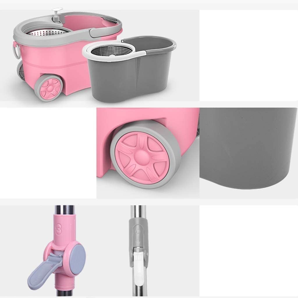 Mop Rotante 360 ° Forniture Pulizia Pavimento - Mop e Secchio Rotante in Acciaio Inossidabile con Kit Pulizia casa Pavimenti in Legno e Piastrelle Detergente con 3 Teste mop