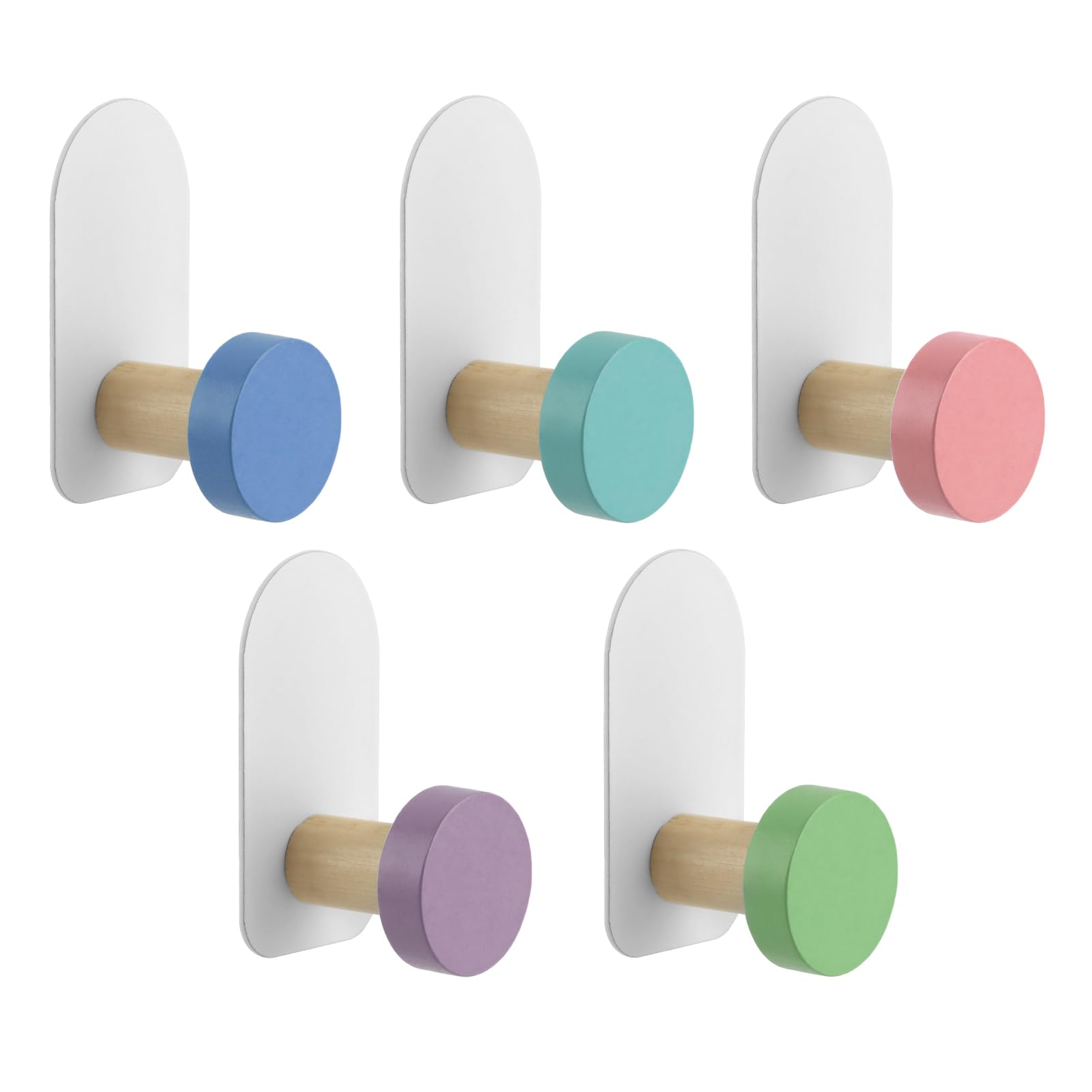 5pcs Self-Adhesive Kids Coat Hooks, Colorful Towel Hooks Multifunctional Cartoon Animal Pattern Wall Hooks, Children's Coat Hooks Sticky for Towel, Clothes,Backpacks and Hats(SIZE:Macaron Round)