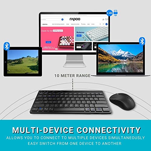 Rapoo 8000M Multi-Mode Keyboard and Mouse Set Bluetooth 3.0/4.0 Wireless 2.4 GHz 1300 DPI Combo- Black Rapoo 8000M Multi-Mode Keyboard and Mouse Set Bluetooth 3.0/4.0 Wireless 2.4 GHz 1300 DPI Combo- Black