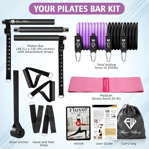 Kit de barra de pilates portátil com faixas de resistência para mulheres. Kit multifuncional de exer