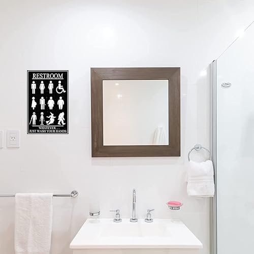 Miniatura 5 de EMOHAT Letrero divertido de metal con texto en inglés «Whatever Just Wash Your Hands» para puerta de baño, baño, hogar, hotel, decoración de pared,