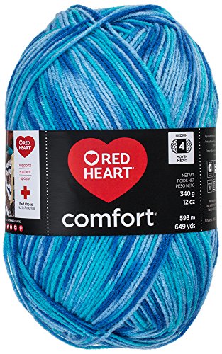 Image of RED Heart Comfort Yarn, Turquoise /Blue Print