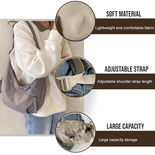 Crescent Crossbody Bags for Women,Fashion Plain Color Nylon Shoulder Crescent Bags,Large Capacity Bag3