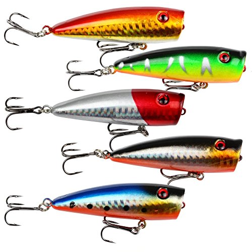 Lot 5pcs 9g 7cm Fishing Topwater Floating Popper Poper Lure Hooks Bait Crankbait