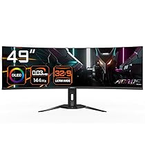 Gigabyte AORUS Monitor da gioco curvo CO49DQ OLED – 5120×1440 (DQHD), 1800R, 144Hz, 0,03ms, KVM, FreeSync Premium Pro, HDMI 2.1