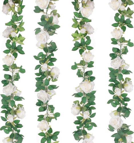 Image of VRB Dec 1 Pcs Artificial Flower Vine Garlands Hanging Artificial Flowers for Decoration Roses Garland (6 ft Long) Flowers Silk Roses for Wedding Decorations Diwali /Ganpati /Christmas. (White), 10 cm