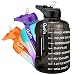 QuiFit Botella de agua con pajita – Jarra deportiva motivacional de 2.2 litros con marcador de tiempo y asa portátil, ideal para oficina, gimnasio, libre de BPA y reutilizable (negro, 2.2 litros)