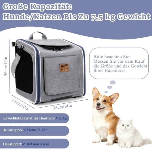 Cnwinu Hundefahrradkorb Vorne, Hundekorb Fahrrad Vorne mit 4-Offenen Türen, 4-Mesh-Fenster, Faltbarer Fahrradkörbe für Hunde, Fahrrad Hundekorb für Kleine und Mittelgroße Katzen und Hunde