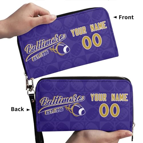 Custom Sports Team Zip Organizer Wallet-Personalized PU Leather Wristlet Wallet with Name Number,Multi-Card Slots,Wrist Strap,Fan Gift for Men Women.4