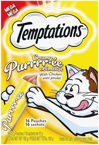 Temptations Creamy Puree Adult Lickable Cat Treats, Chicken Multi Pack, 16 Pouches, 192g