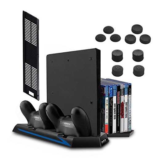 [Senaste versionen] Keten Vertical Stand för PS4 Slimm/PS4 med kylfläkt 2-i-1 kontrollladdningsstation/spelförvaring 3-portars USB-hubb – ett allt-i-ett-område för alla dina spelbehov, inte för PS4 Pro