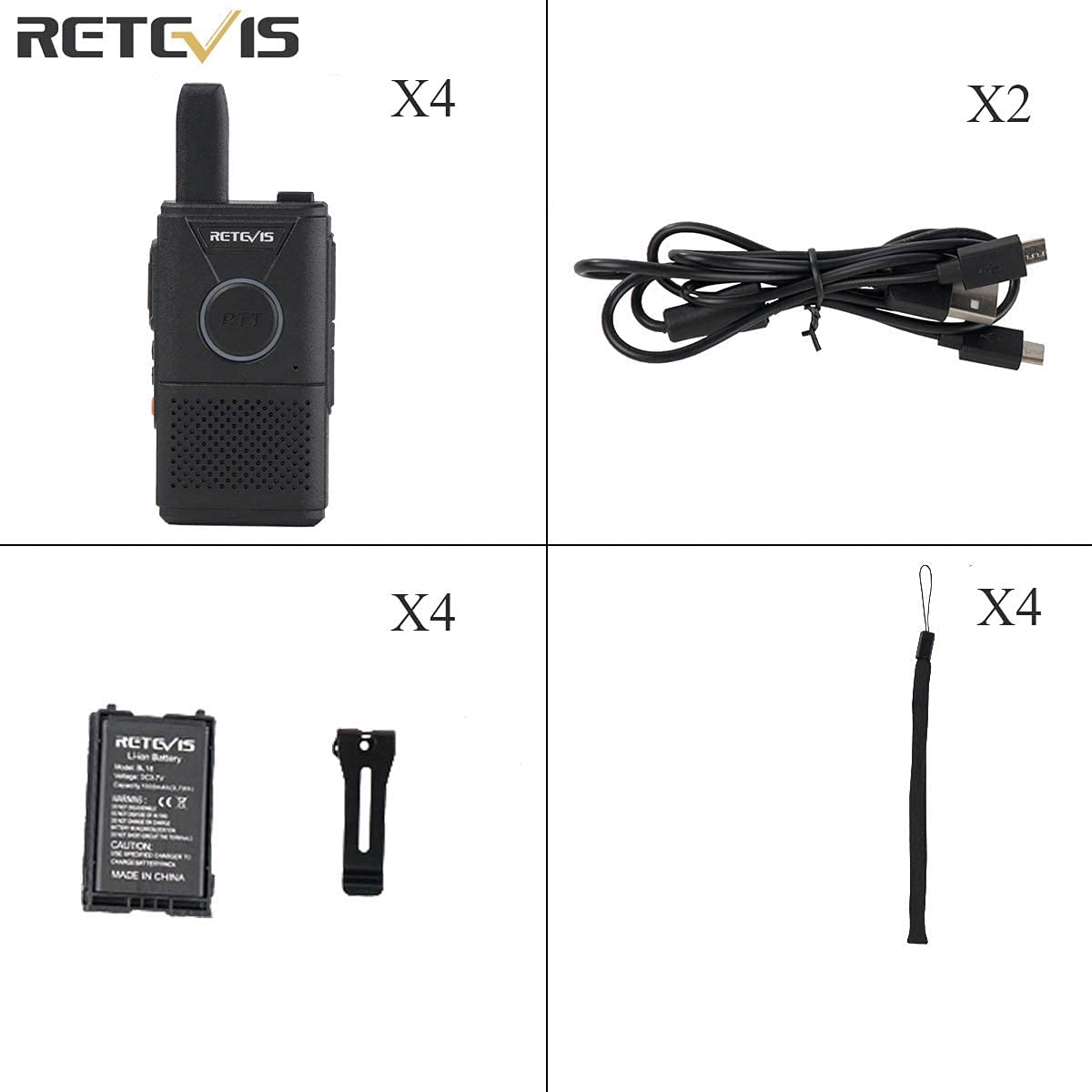 Retevis RT618 Mini Walkie Talkie Akumulator, Profesjonalna Licencja Pmr446 BezpłAtna, DłUgodystansowa Radiotelefon, Dwukierunkowa Komunikacja Radiowa Ptt Na Rodzinne Kempingi, Biznes (Czarny, 4 Szt.)