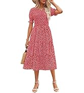 Zattcas Women 2023 Casual Summer Dress Short Puff Sleeve Boho Smocked Tiered Modest Floral Midi D...