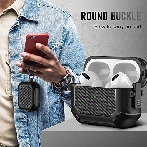 Image of Printme for AirPods Pro 2nd Generation Case 2022, Carbon Fiber Secure Lock Clip Full Body Shockproof Hard Shell Protective Case Cover with Keychain for Apple AirPod Pro 2 (Black)